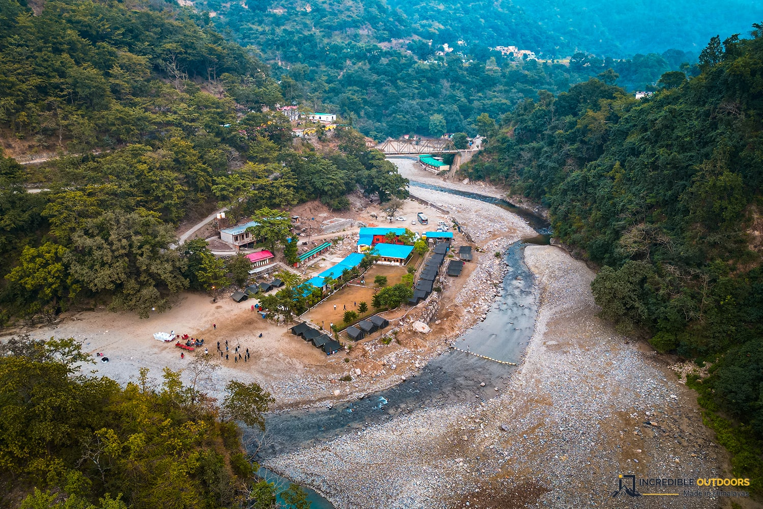Riverside camping in rishikesh Drone shot